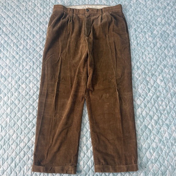 Brooks Brothers 346 Corduroy Pants 38x30 Brown Pleated Dress Trousers Mens - Picture 1 of 5